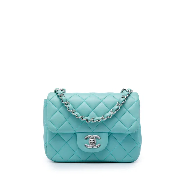 Blue Chanel Mini Square Classic Lambskin Single Flap Crossbody Bag in Blue Lambskin from Designer Revival