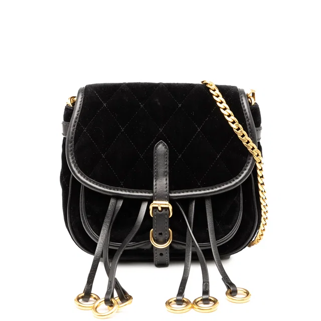 Black Prada Impuntu Velluto Corsaire Crossbody in Black Velvet from Designer Revival
