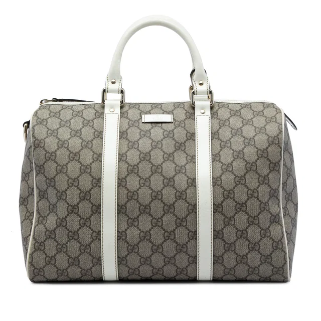 White Gucci Medium GG Supreme Joy Boston Bag in White Coated canvas from Designer Revival
