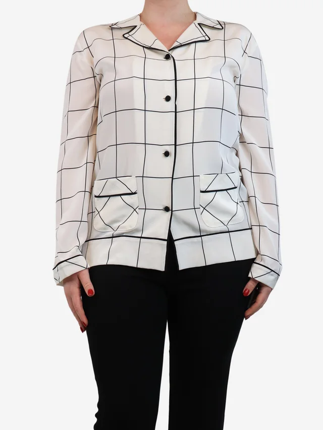 Valentino Garavani Cream grid checkered pocket shirt - size L in White Silk from Sign of the Times