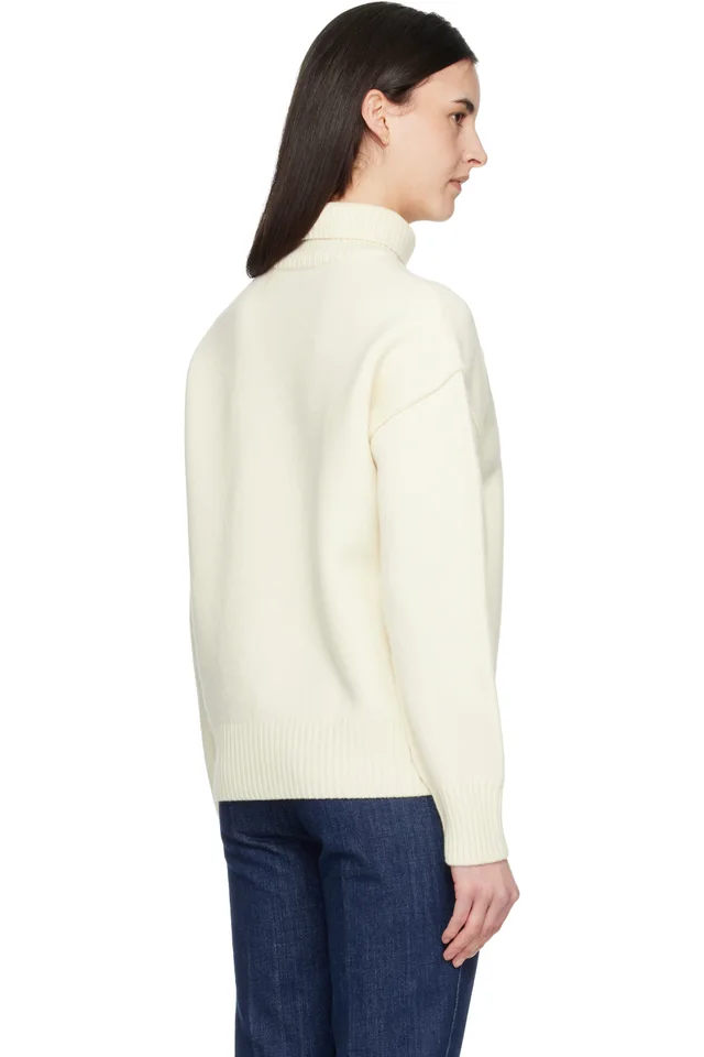 AMI Paris Off-White Contrasted Ami de Coeur Funnel Neck Sweater, photo 3 of 4 from SSENSE