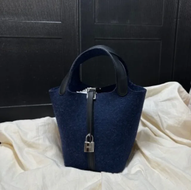 Hermès Felt and Leather Patchwork Basket 18 in Leather from Luxury Promise, photo 1 of 1