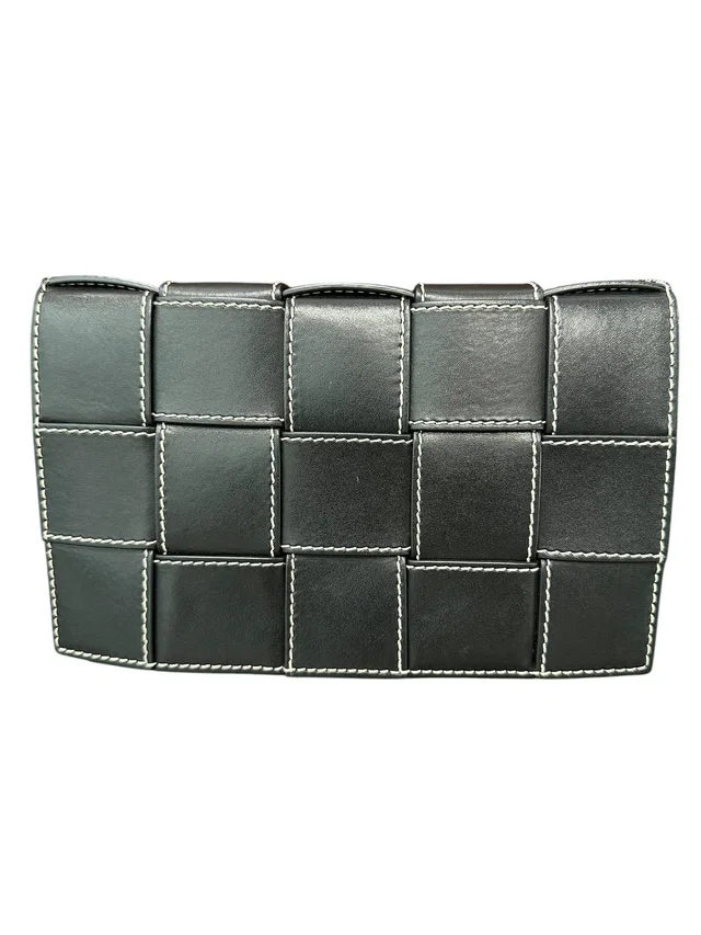 Bottega Veneta Black Cassette Bag with White stitching in Black from Luxury Promise