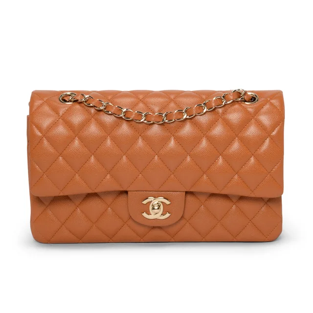 Chanel Quilted Caviar Medium Classic Flap Bag in Caramel Caviar leather from Blue Spinach