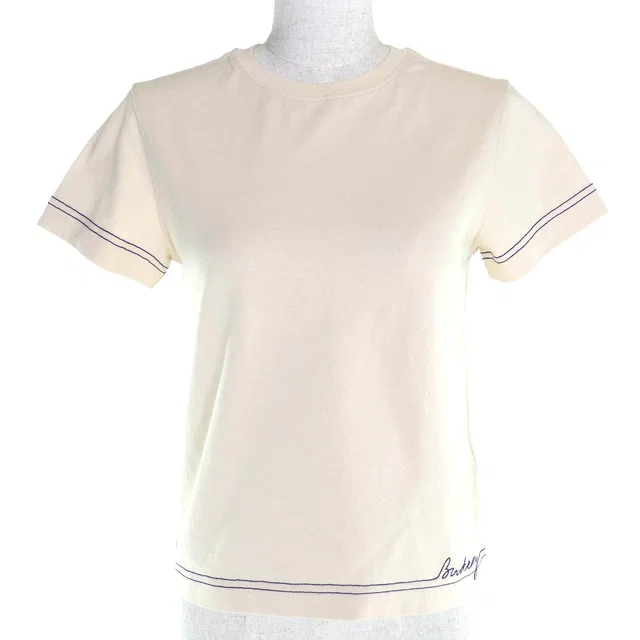 Burberry Logo Embroidery Stitch Design Cotton T-shirt in Beige Cotton from LuxUness