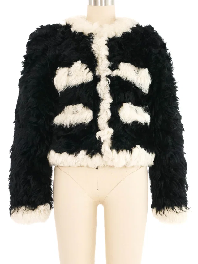 2021 Chanel Classic Jacket in Curly Lamb Fur in Silk from Arcade Vintage