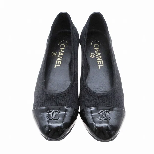 Chanel Pumps CC Logo Flat Shoes Black in Black from The Reluxe