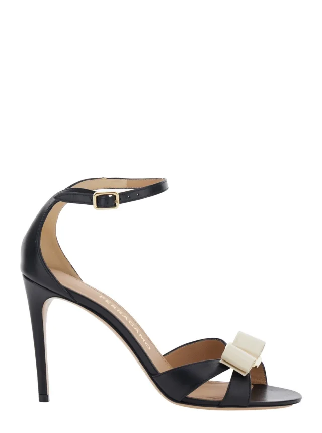 Ferragamo 'Vara' Black Heel Sandal with Bow Detail on the Front in Leather Woman in Black 90% Goat 10% Calf from Gaudenzi Boutique, photo 1 of 1