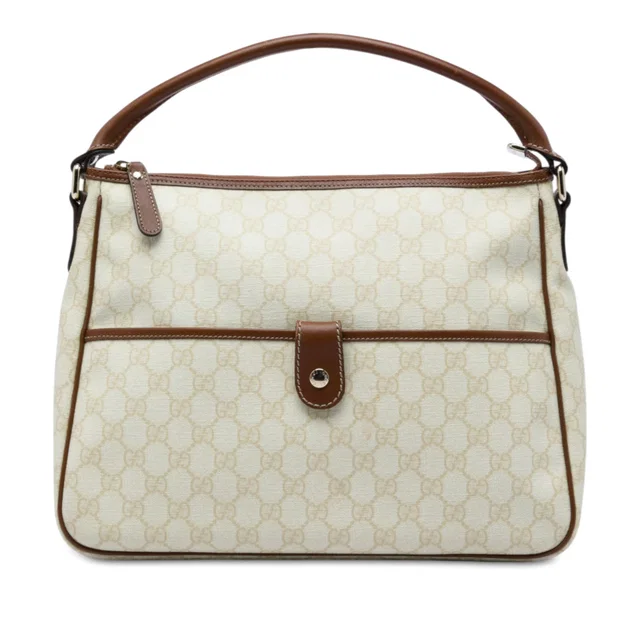 White Gucci GG Supreme Joy Handbag in White Coated canvas from Designer Revival
