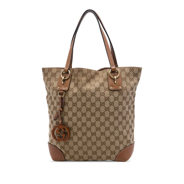 Beige Gucci GG Canvas GG Charm Tote in Beige Canvas from Designer Revival