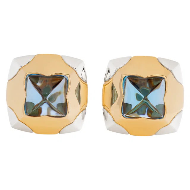 Bvlgari earrings in 18k yellow gold with blue topaz in Blue Yellow Gold from Gray And Sons