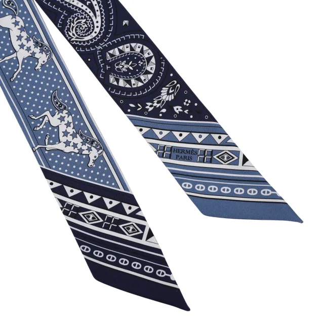 Hermès Twilly Chevel de Coeur Bandana Blue in Blue Silk from Ginza Xiaoma, photo 3 of 4