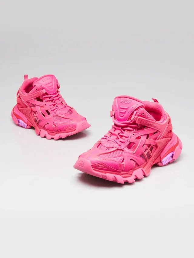 Balenciaga Pink Leather Track 2 Caged Sneaker Size 6.5/37 in Pink Leather from Yoogis