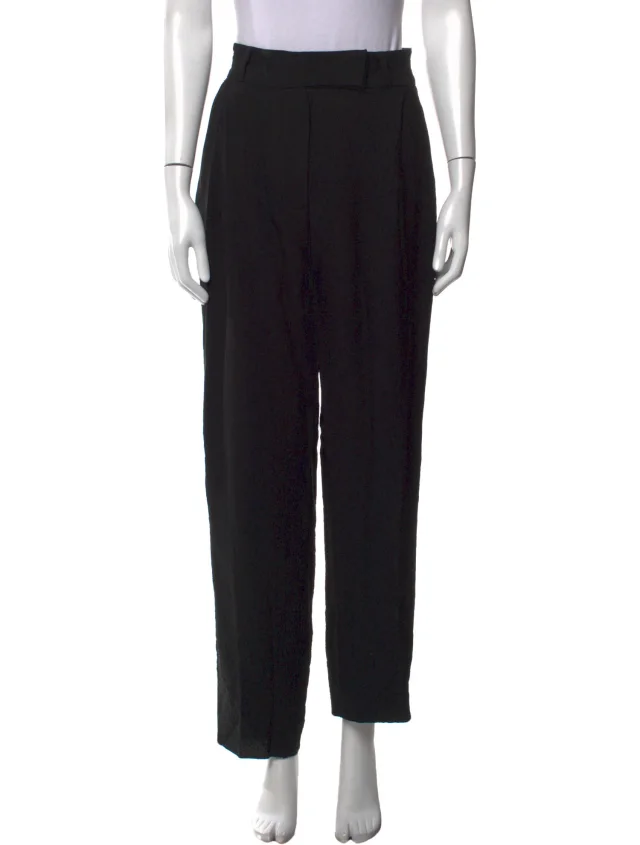 TOTEME Deap Pleat Crepe Trousers Straight Leg Pants in black from The RealReal