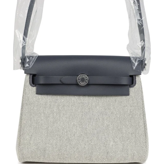 Hermès Herbag Zip 20 Mini Ecru and Ardoise Toile H Canvas and Ardoise Vache Hunter Palladium Hardware in Canvas from Madison Avenue Couture
