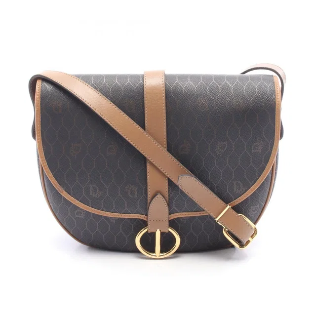 Dior Shoulder Bag Honeycomb Brown Black Canvas Leather in Black Canvas from The Reluxe