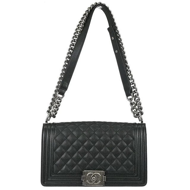 Boy Chanel 2018-2019 Black Caviar Skin Medium Chain Shoulder Bag in Black Caviar leather from AMORE Vintage Tokyo