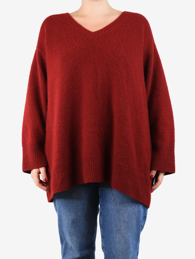 The Row Red oversized v-neck jumper - size in Red from Sign of the Times