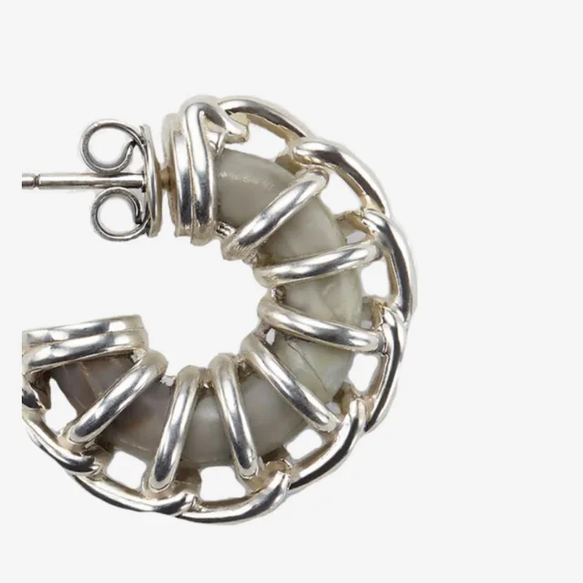 Bottega Veneta Woven Sterling Silver Earrings in Silver Woven leather from HEWI, photo 3 of 3