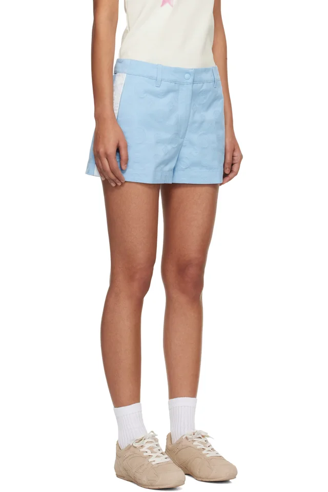 Casablanca Blue Monogram Mini Shorts, photo 2 of 4 from SSENSE