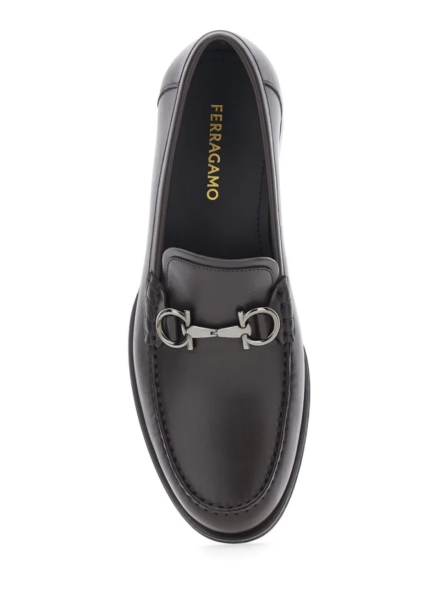 Ferragamo Brown Loafers with Metallic Gancini Detail on the Front in Leather Man in Brown 100% Calf, photo 7 of 8 from Gaudenzi Boutique