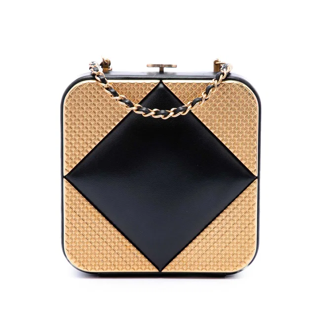 Black Chanel CC Lambskin and Metal Square Clutch with Chain Crossbody Bag in Black Lambskin from Designer Revival