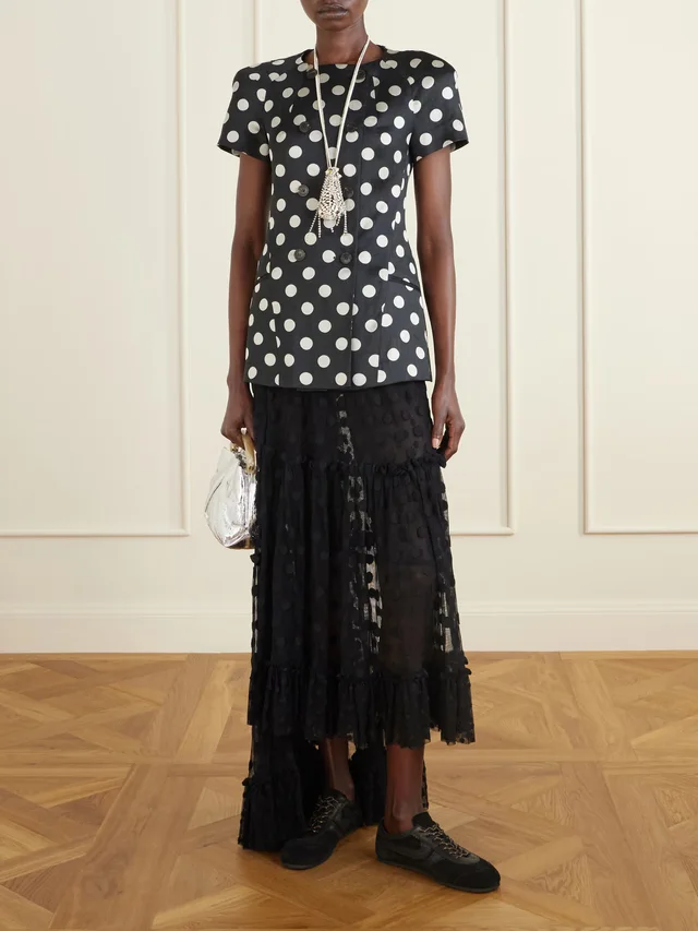 DRIES VAN NOTEN Sunia embroidered cotton-blend mesh maxi skirt in black 66% Cotton 34% Polyamide, photo 2 of 5 from NET-A-PORTER (Canada)