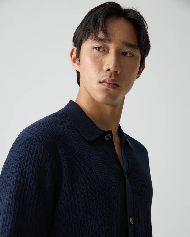 Theory Mesh Button-Up Shirt in Cotton in BALTIC 100% Cotton; Exclusive Of Elastic, photo 4 of 12 from Theory