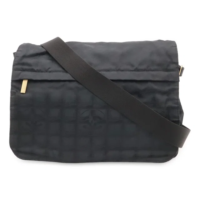 Chanel New Travel Line Messenger Bag Crossbody Nylon Jacquard Black Gold in Black Nylon from The Reluxe