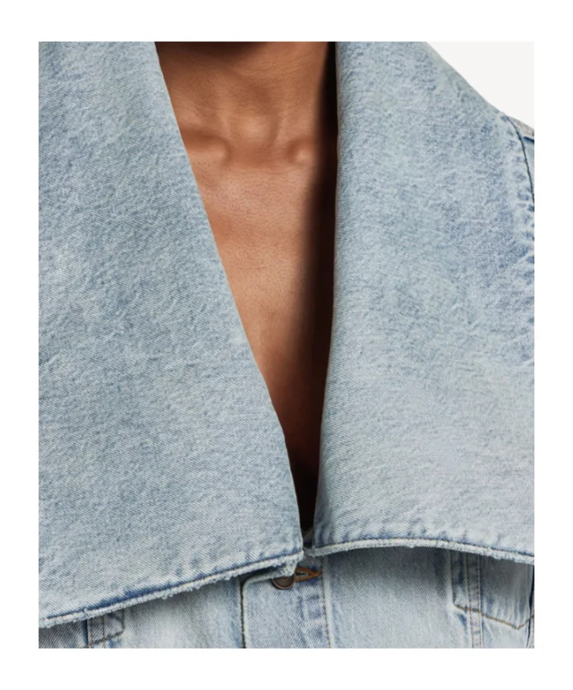 Balenciaga Women's Standing Collar Boxy Jacket in Bleach Light Bleu, image 1 of 1 from SENSER