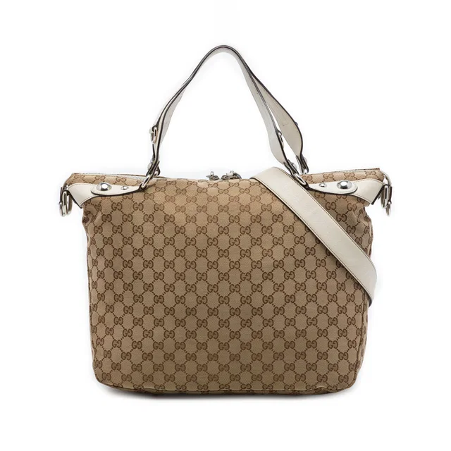 Beige Gucci GG Canvas Icon Bit Satchel in Beige Canvas from Designer Revival