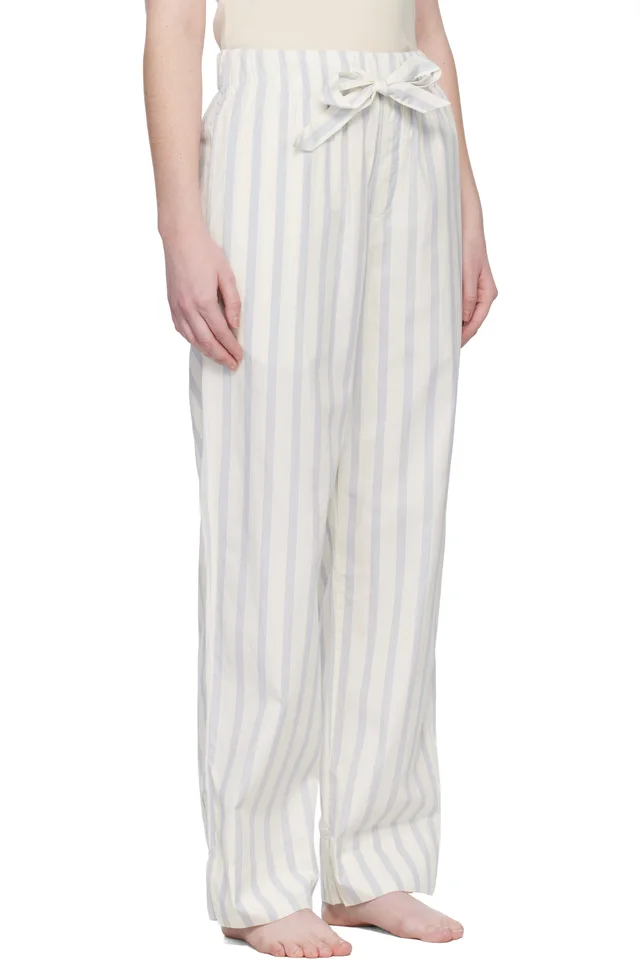 Tekla Off-White & Blue Poplin Pyjama Pants, photo 2 of 4 from SSENSE