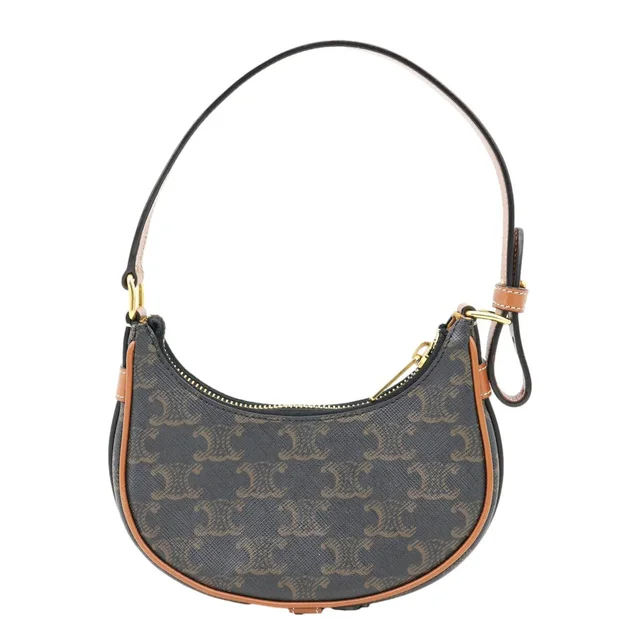 Celine Ava Triomphe Canvas Calfskin Shoulder Bag Tan in Brown Calfskin from Dallas Designer Handbags
