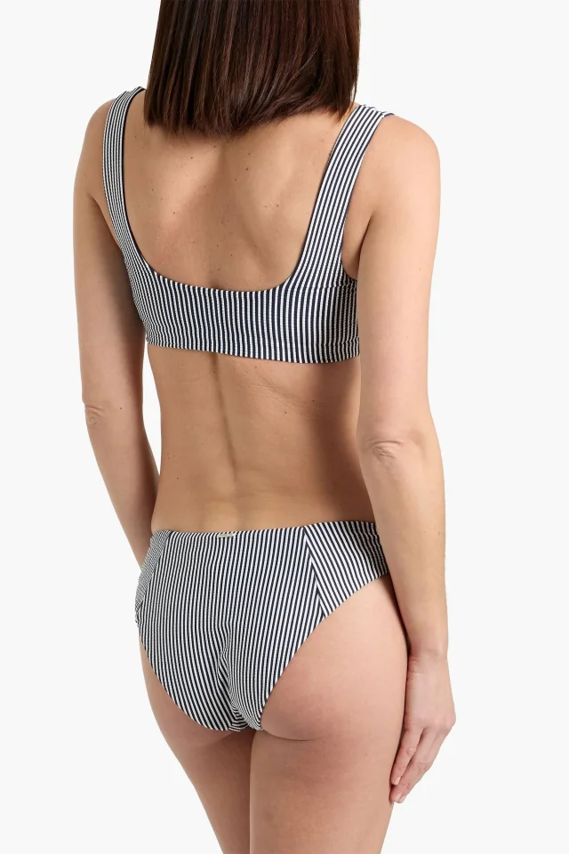 Simkhai Huxley Striped Stretch-Seersucker Bikini Top in Navy, photo 3 of 4 from THE OUTNET