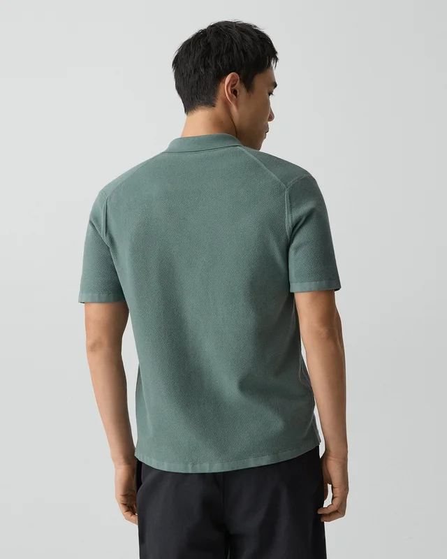 Theory Short-Sleeve Button-Up Shirt in Light Bilen in LIGHT PINE GROVE 62% Viscose, 38% Polyester; Exclusive Of Elastic, photo 3 of 12 from Theory