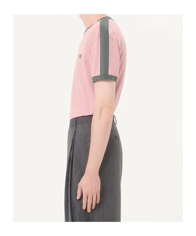 Valentino cotton t-shirt with crew neck, contrasting side bands and VLogo embroidery, photo 3 of 6 from SENSER