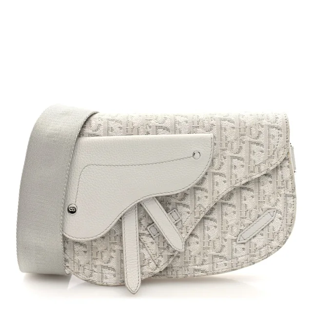 Dior Saddle Oblique Coated Canvas Bag - White & Grey in White Coated canvas from H&T
