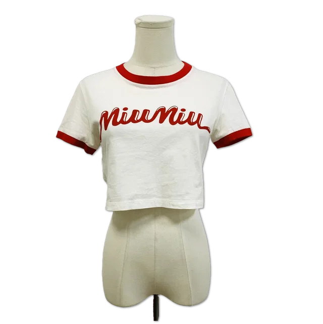 Miu Miu Red Logo Ringer Crop T-Shirt size M in Red from Luxury Promise