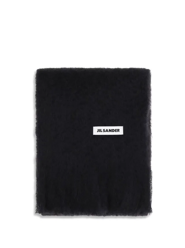 Jil Sander Wool With Logo Scarf — Black (ovis Aries) Scarfs in Black Wool from HEWI