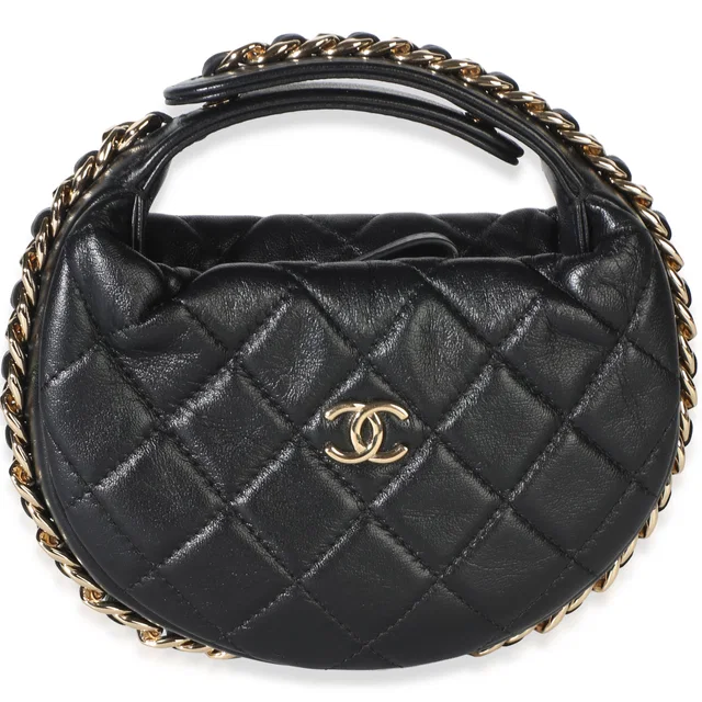 Chanel Black Quilted Lambskin Mini Chain Around Pouch Hobo in Black Lambskin from myGemma