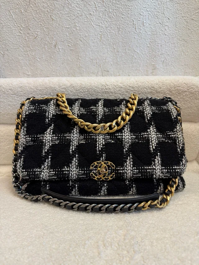 Chanel 19 Handbag - Black & White GHW in Black from Luxury Promise