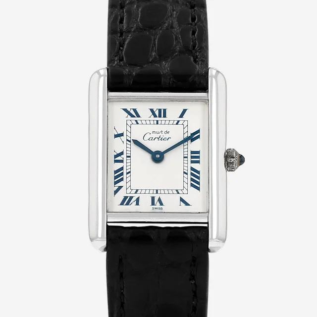 Tank Must watch in silver, Ref: Cartier - 666001 Circa 1990 in Silver Leather from Collector Square