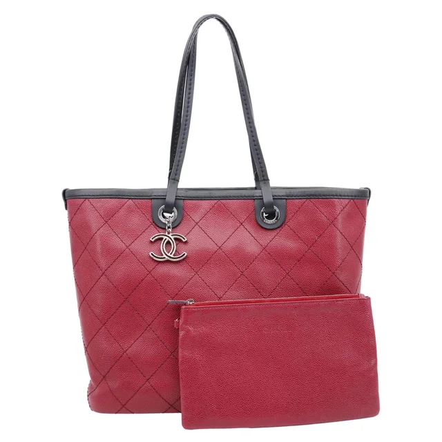Chanel Shopping Fever Quilted Caviar Leather Tote Bag Maroon in Caviar leather from Dallas Designer Handbags