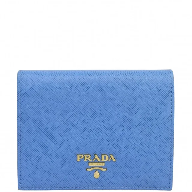 Prada Logo Plate Wallet Light Blue in Blue Leather from VINTAGE QOO TOKYO