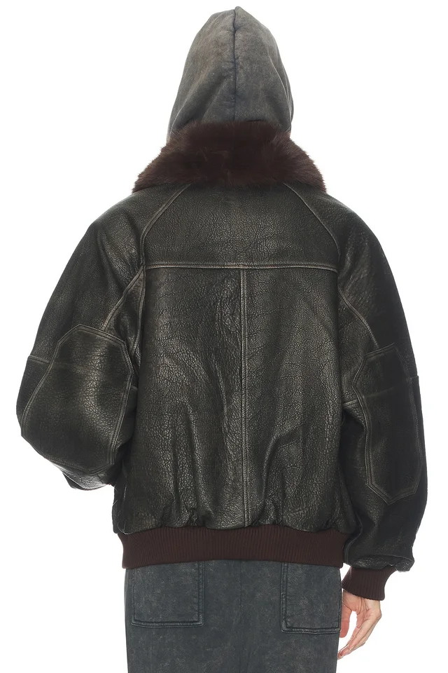 Helsa The Oversized Leather Bomber With Faux Fur Collar in Black, photo 3 of 4 from REVOLVE (Canada)