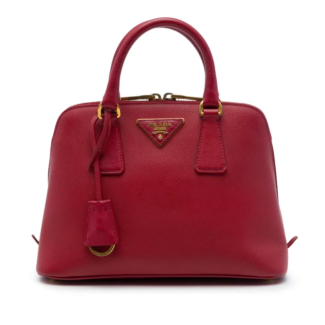 Red Prada Small Saffiano Lux Promenade Satchel in Red Saffiano leather from Designer Revival