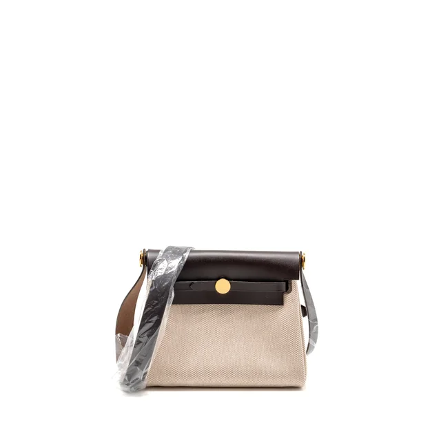 Hermès Herbag Mini Canvas / Hunter Leather Ecru-Beige / Ebene GHW Stamp K in Brown Canvas from EMIER