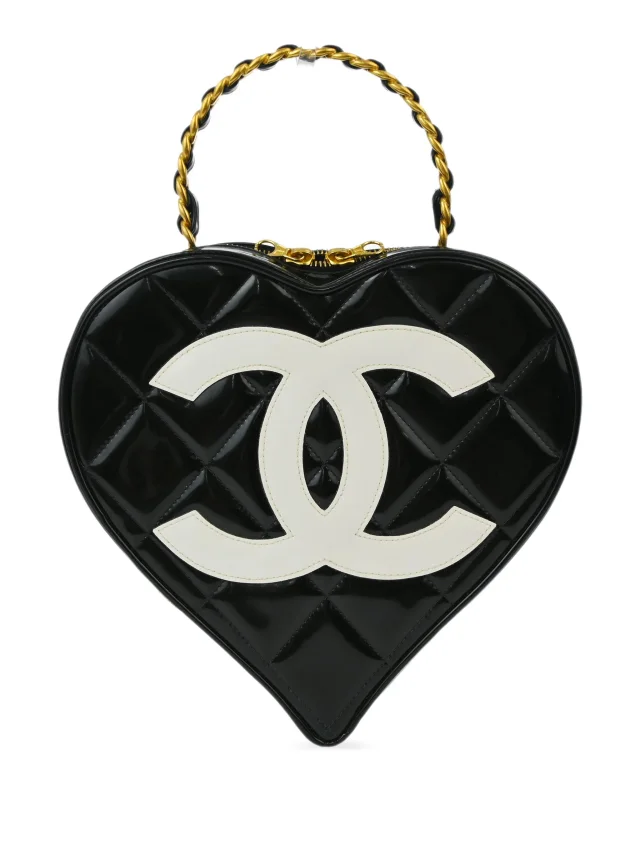 Chanel Pre-Owned 1995 CC Heart Vanity Bag | Black | FARFETCH in Black Patent leather from Farfetch, photo 1 of 1