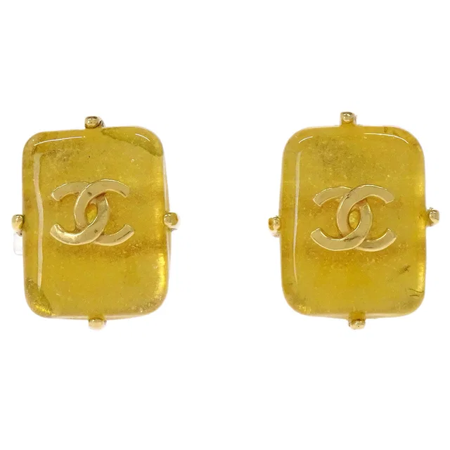 Chanel Rectangle Stone Clip-On Earrings Gold Yellow 97A in Yellow from AMORE Vintage Tokyo