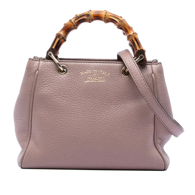 Pink Gucci Mini Calfskin Bamboo Shopper Satchel in Pink Calfskin from Designer Revival